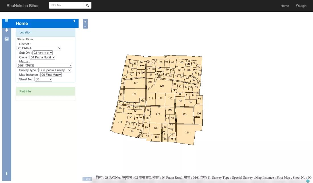 Bhu Naksha village map of Digha mauza, Patna Rural circle, Special Survey First Map