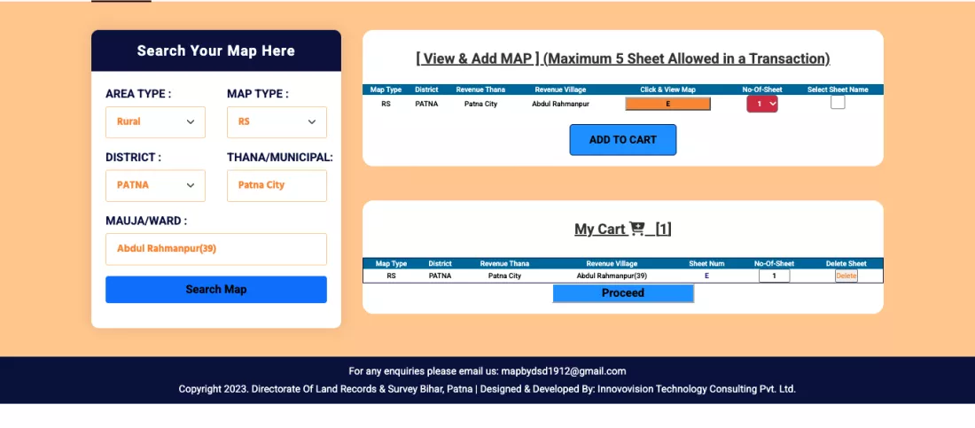 DLRS door step delivery portal: Patna RS map sheet found and added to cart
