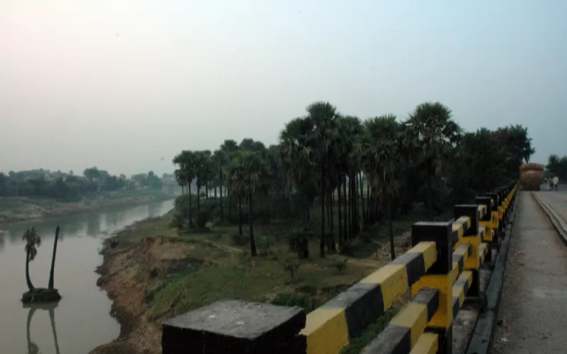Punpun river and palm trees seen from the road bridge linking Punpun to Patna